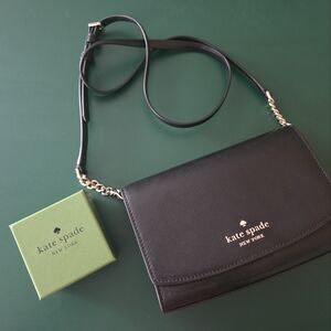 Kate Spade Black Leather Crossbody Bag With Unworn Kate SPADE Earrings